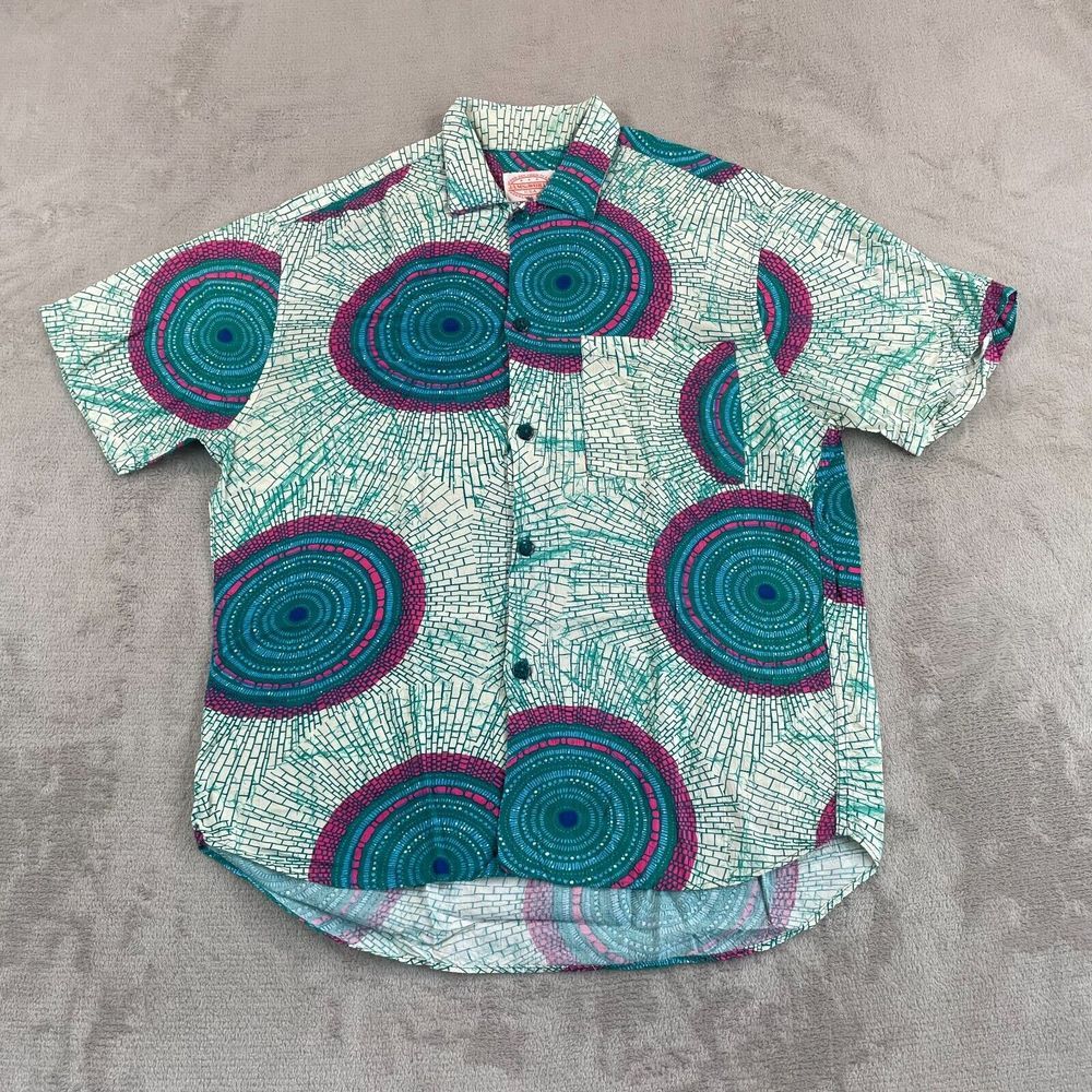 Vintage JAMS WORLD Shirt Men Medium Multi Mandala Wheels Geometric USA Made RARE